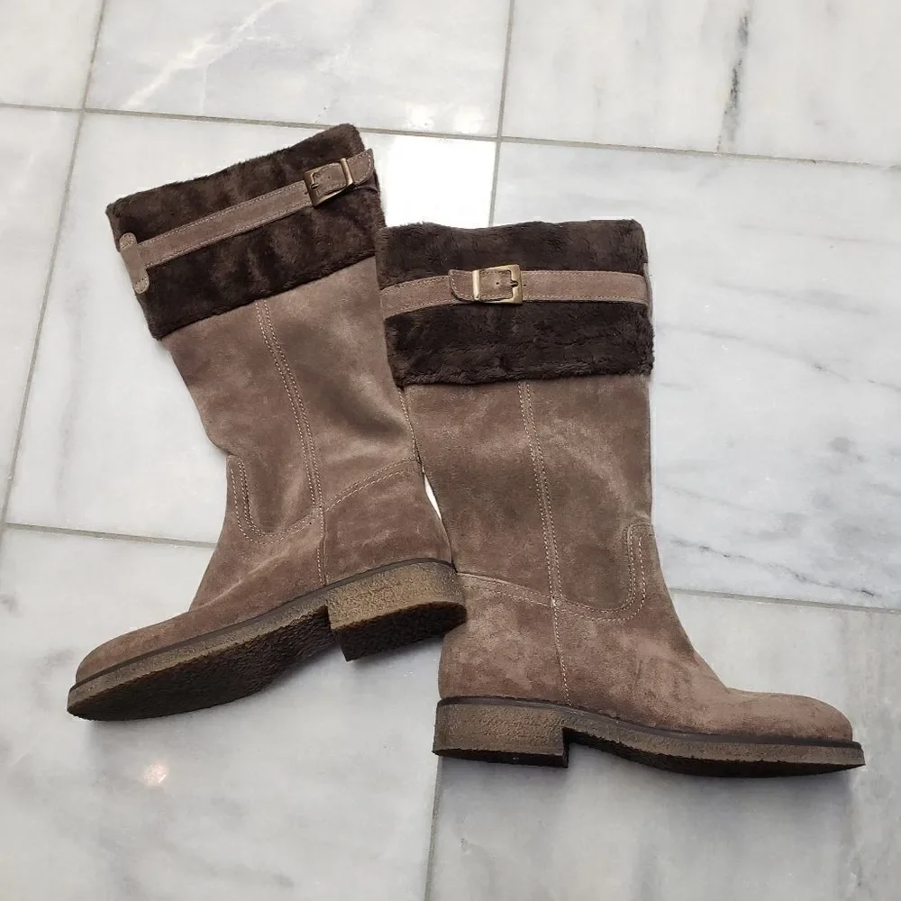 Kids Brown Fur Trimmed zip up Boots, us size 5